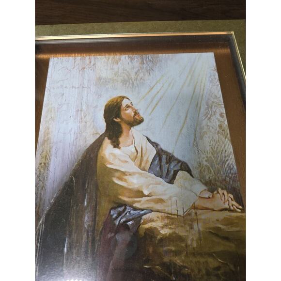 Vintage Jesus Print Praying At The Garden Of Gethsemane Gold Frame 16 X 12 - Picture 4 of 16